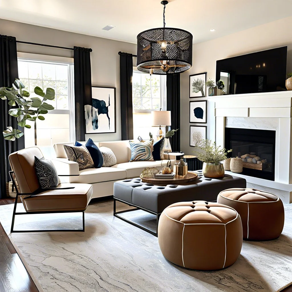use poufs or ottomans for extra seating