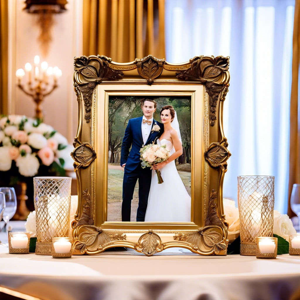 vintage gold picture frames with couples photos