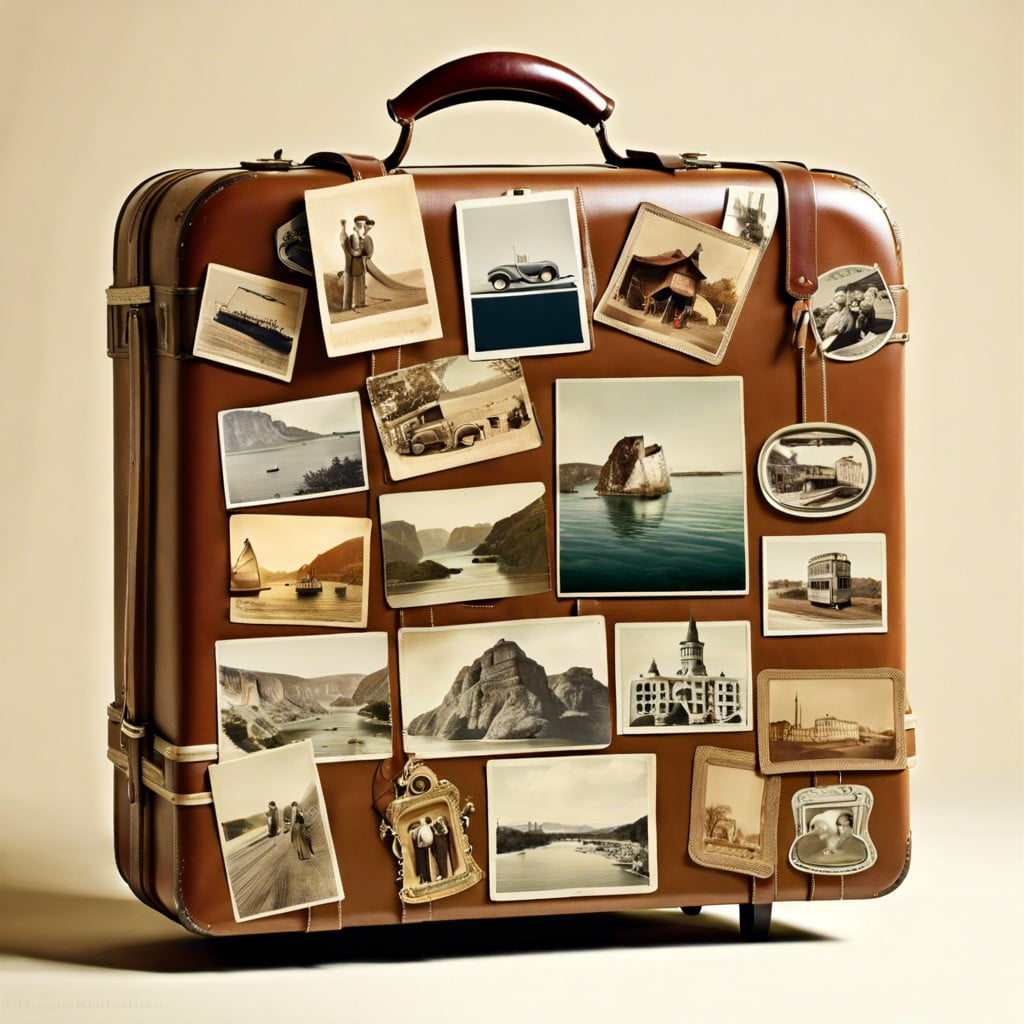 vintage suitcases with old family travel photos