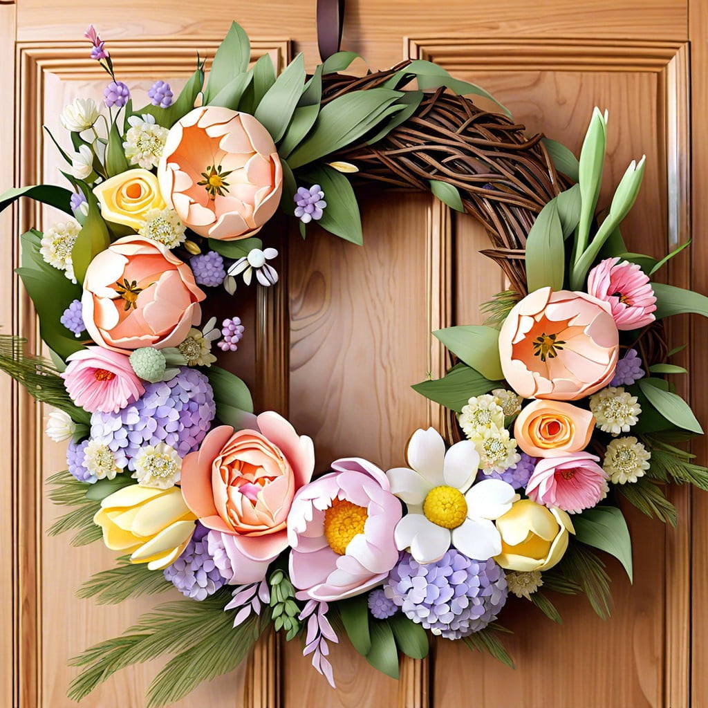 floral wreath with pastel ribbons