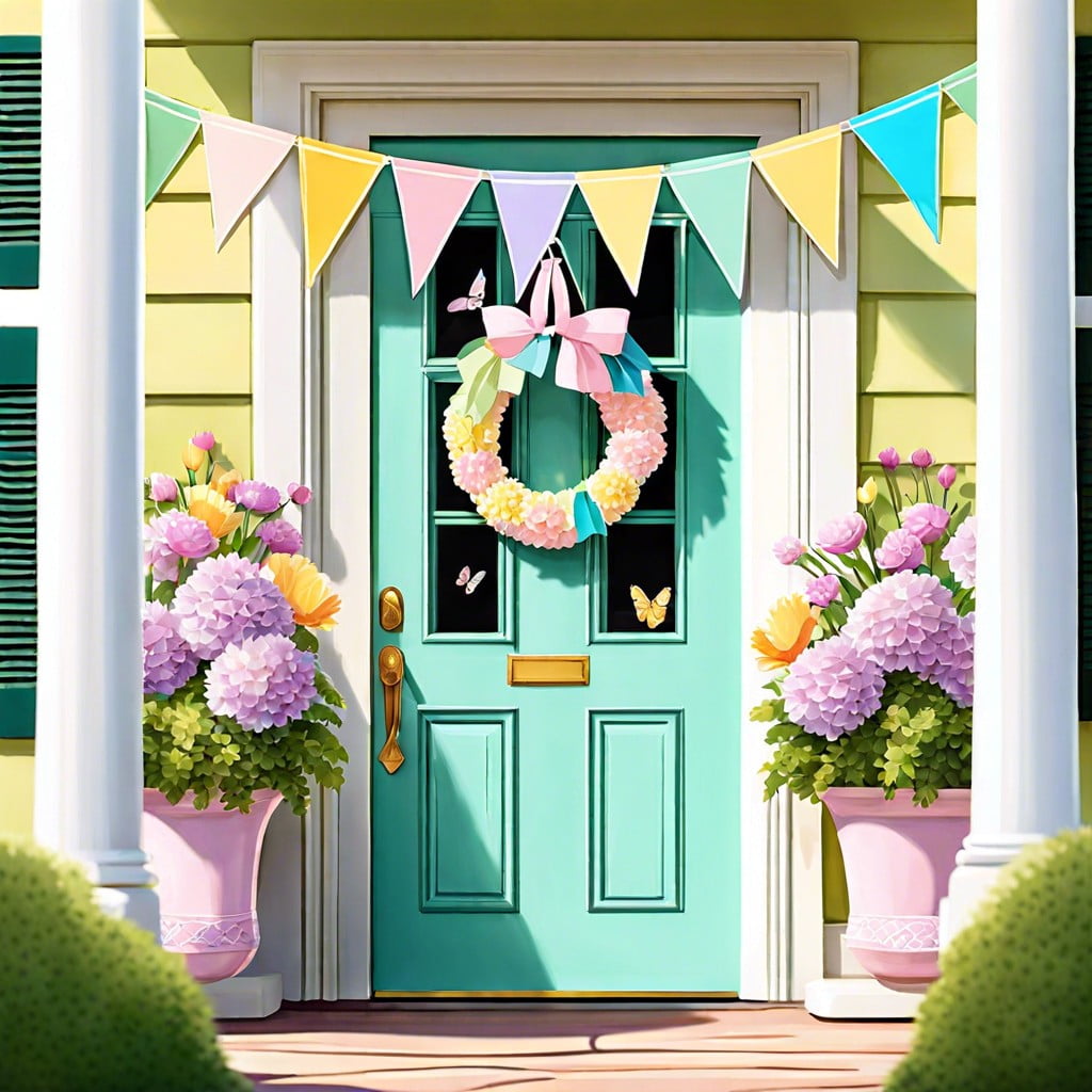 pastel colored bunting with spring motifs