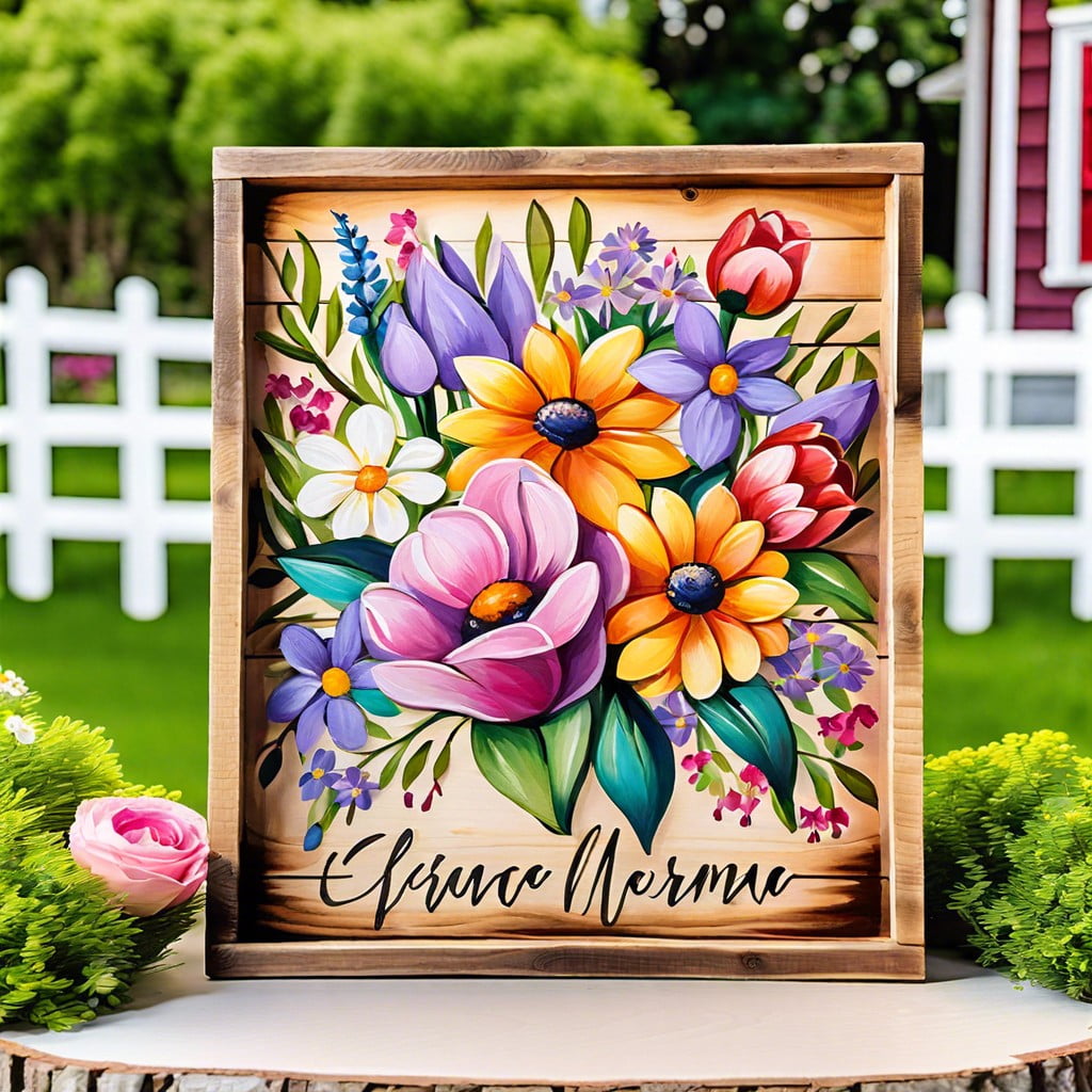 wooden sign with hand painted flowers