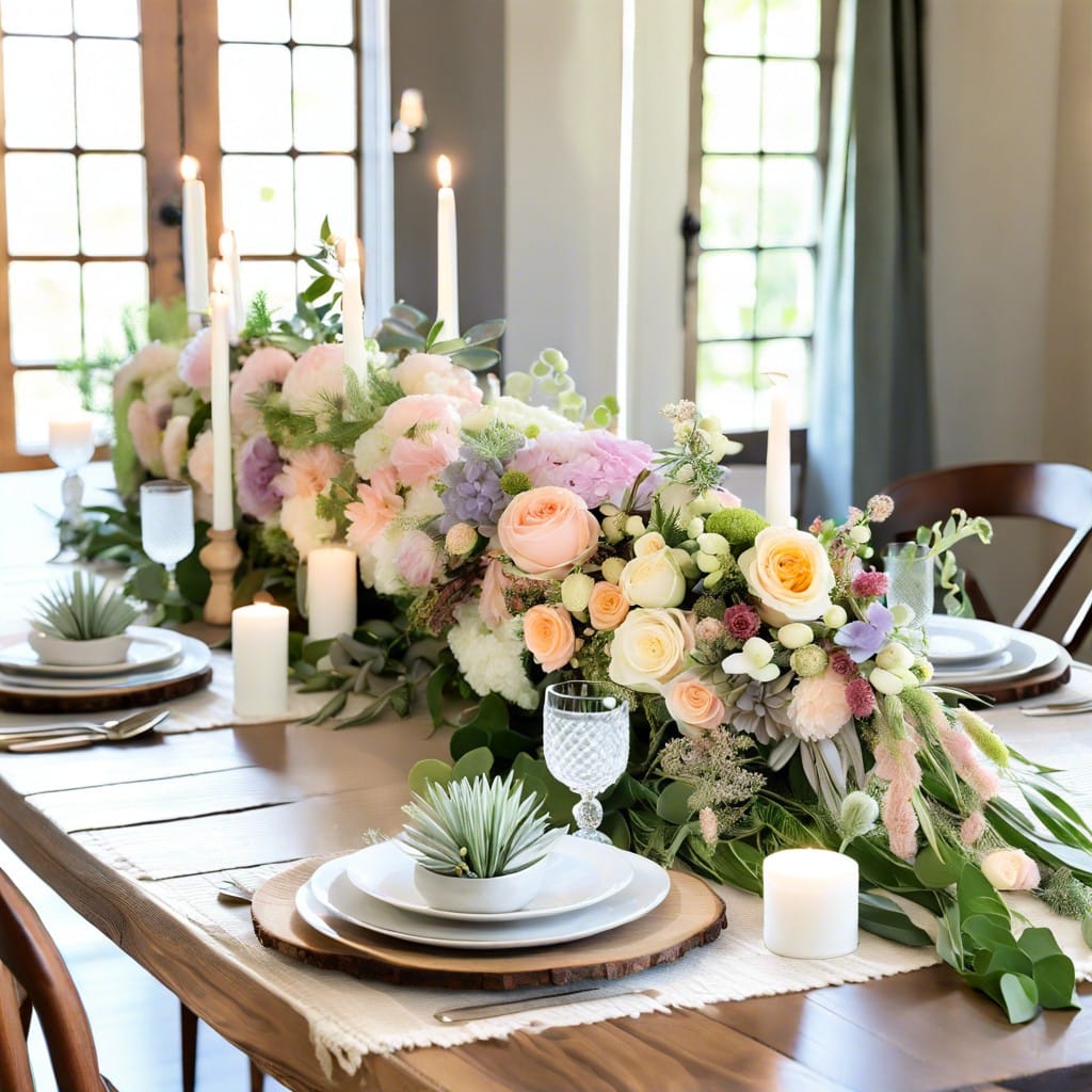 floral table runner with fresh blooms