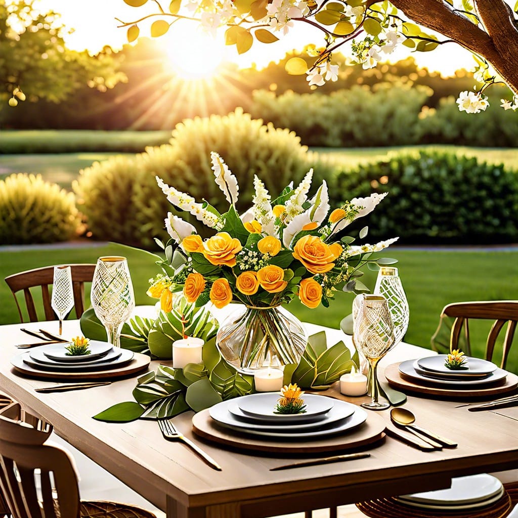 nature inspired table setting with leaf placemats