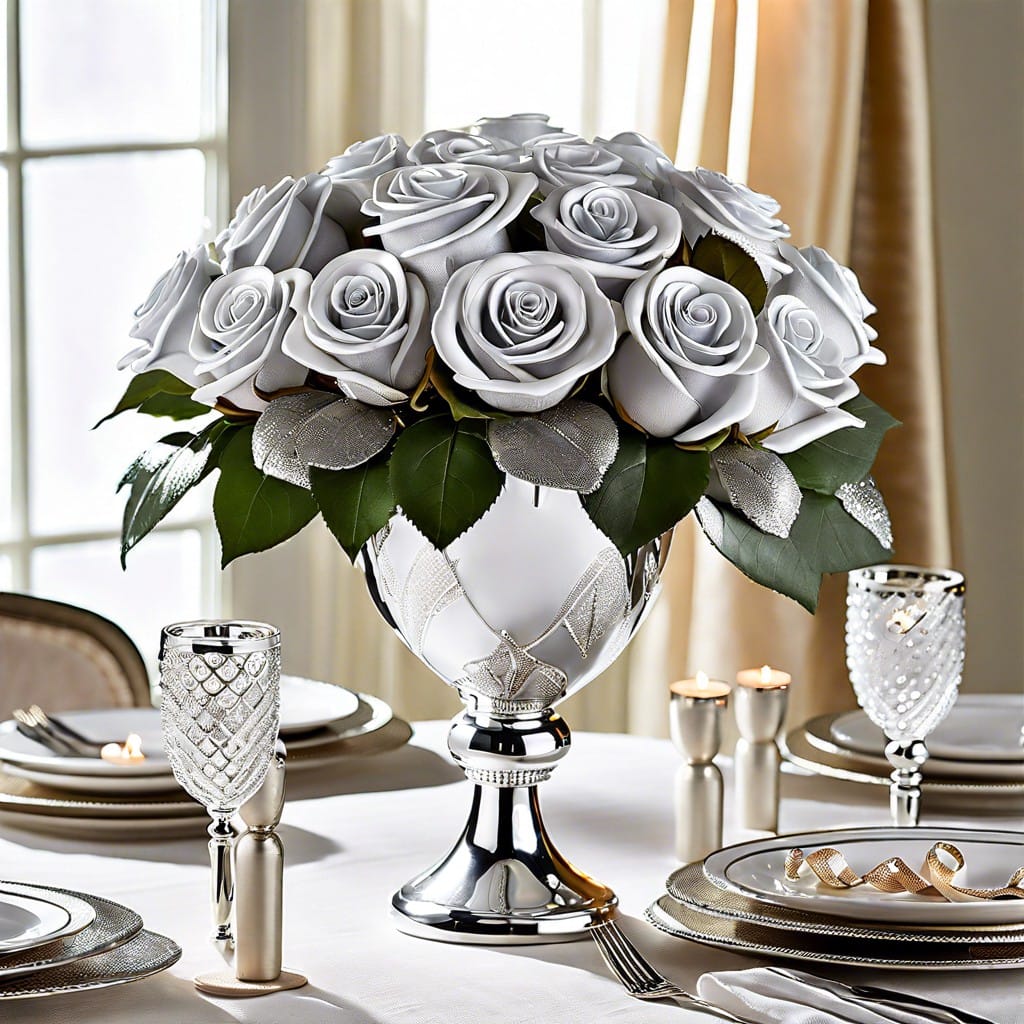 silver dipped roses centerpiece