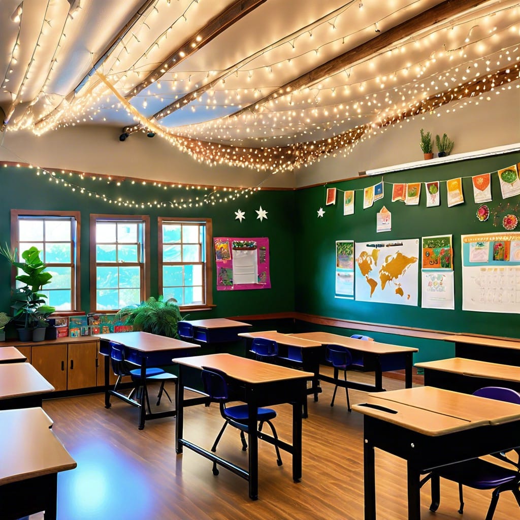 ceiling with string lights canopy