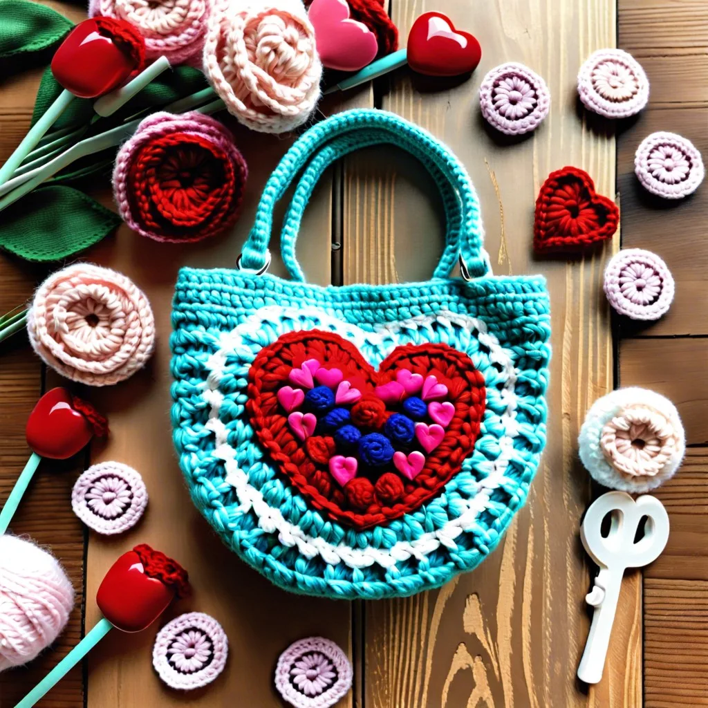 crochet bags with heart applique