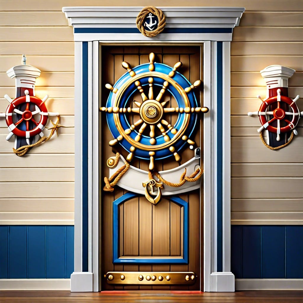 nautical theme with anchors and ship wheels