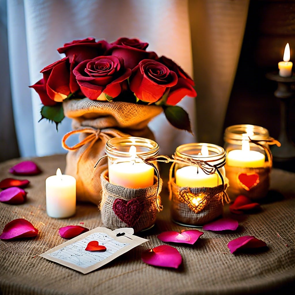 small burlap sacks with love notes inside