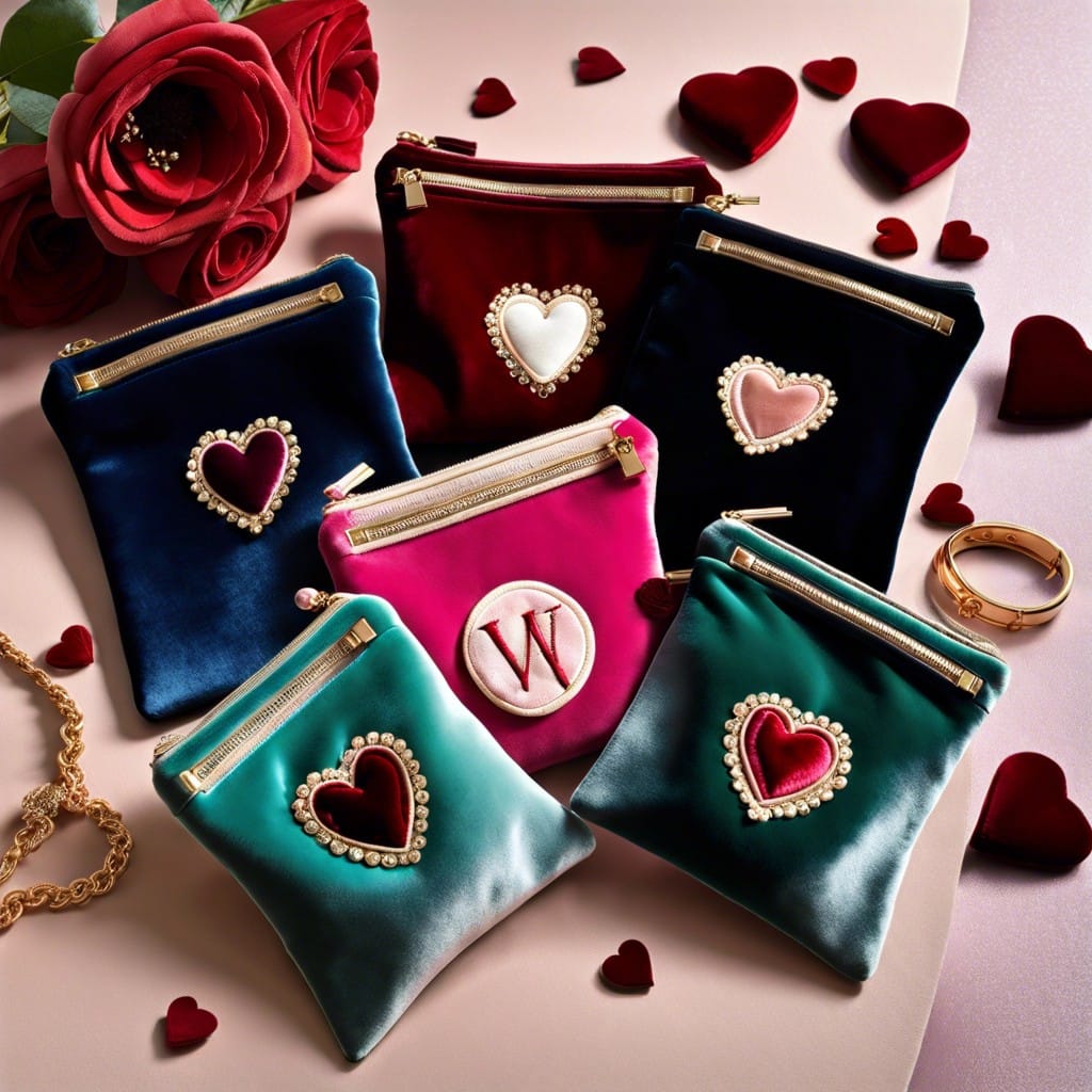 velvet pouches with initials embroidered