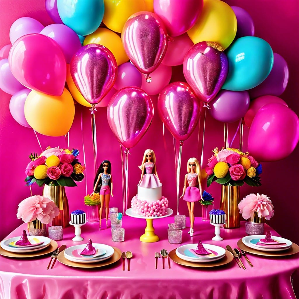 barbie themed centerpiece with mini dolls