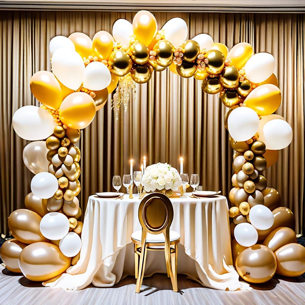 gold themed balloon arch centerpiece