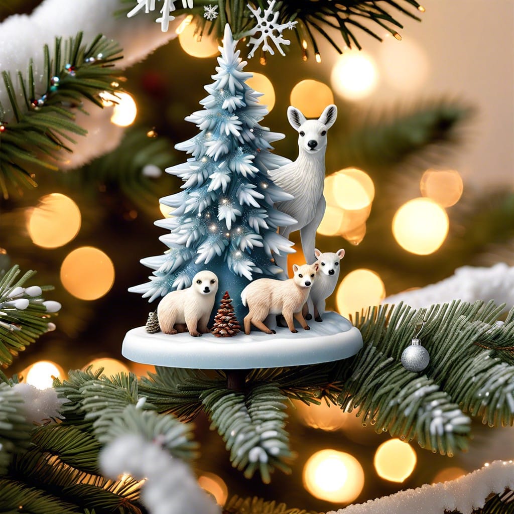 miniature polar animals nestled among branches