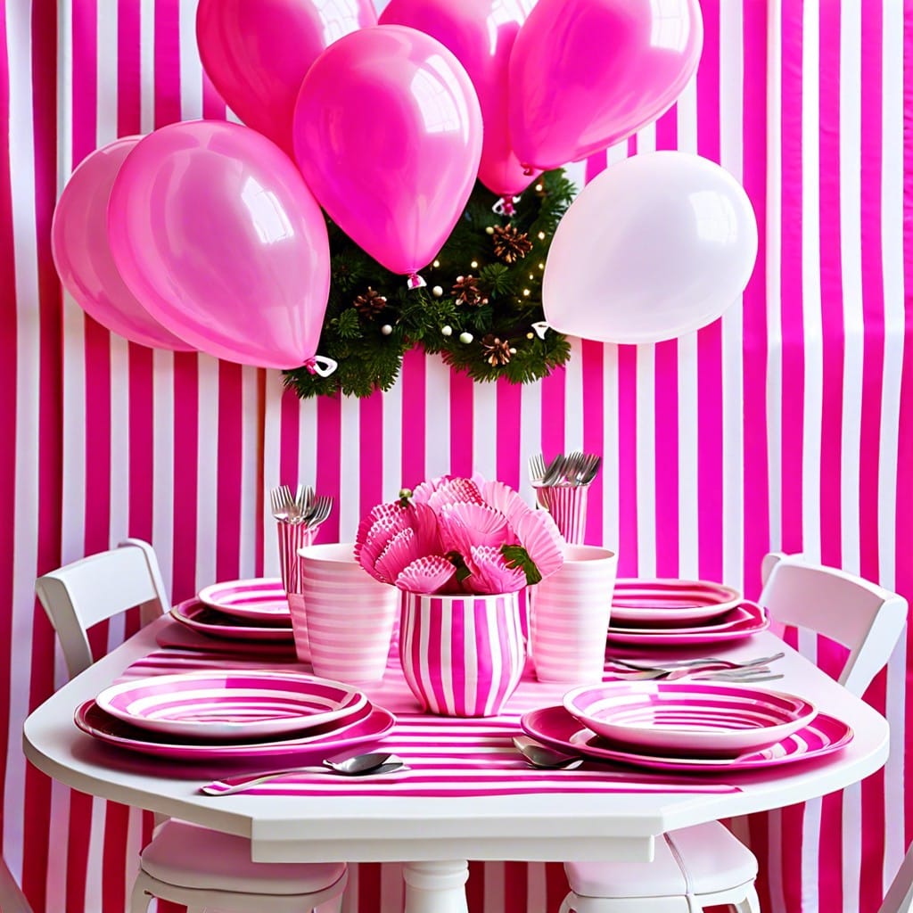 pink and white striped tableware