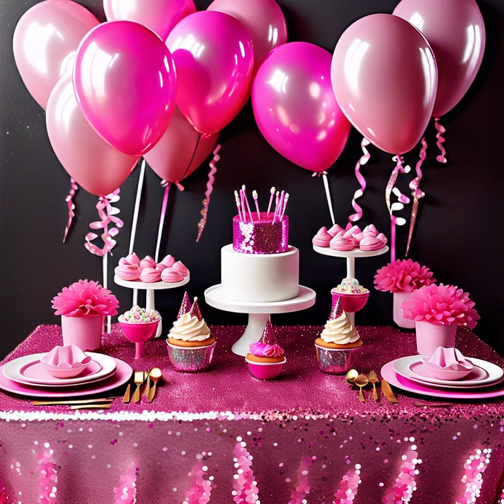 sequined tablecloth with pink confetti