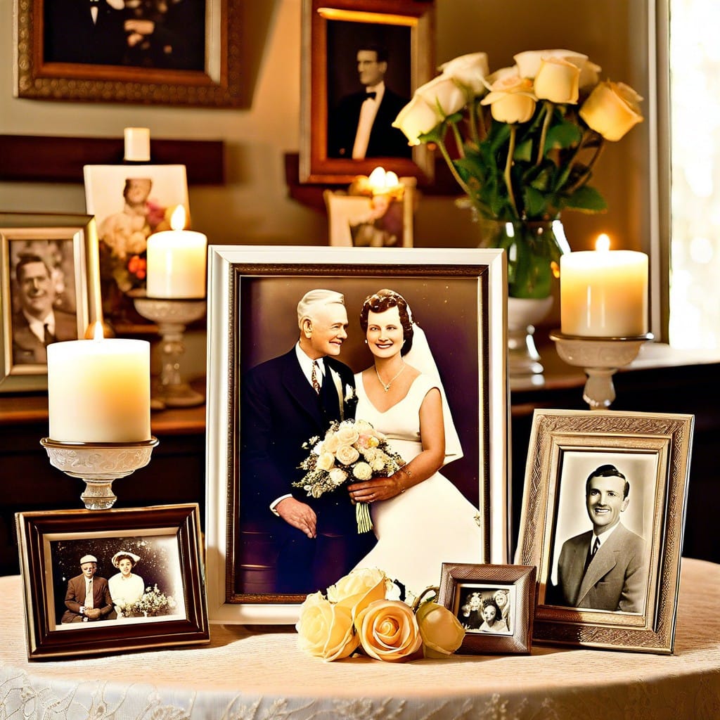 vintage photo display of the couples journey