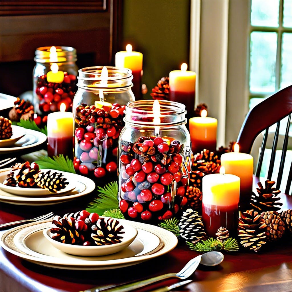 cranberry and candle mason jars