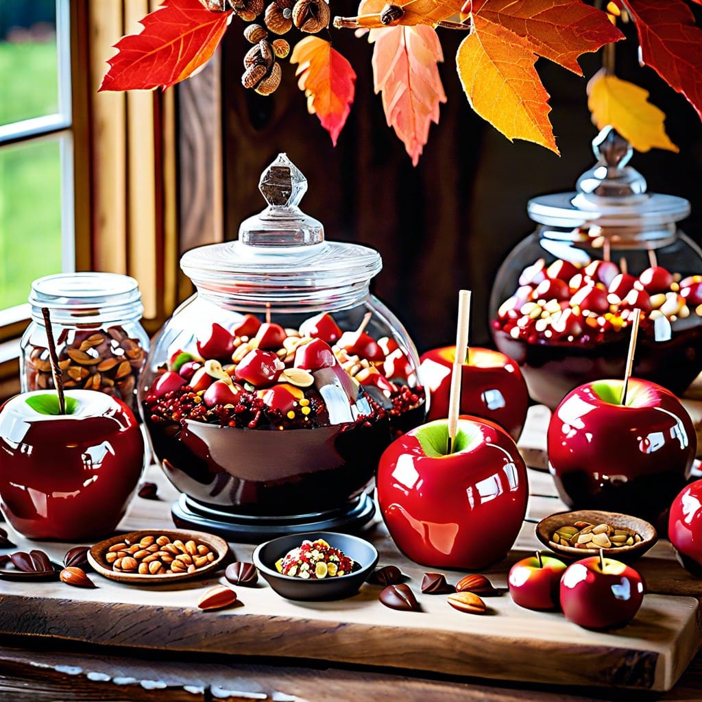 candy apple bar with various toppings