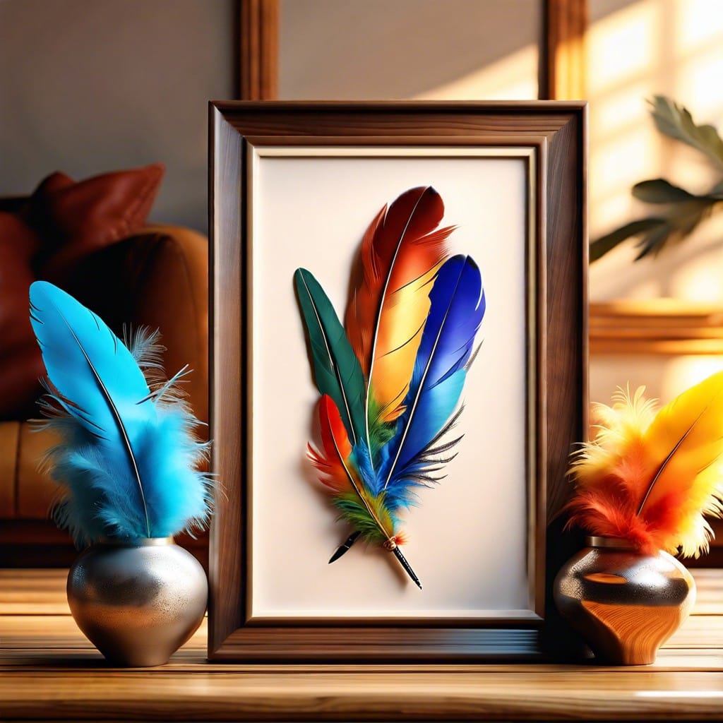 feather adorned picture frames