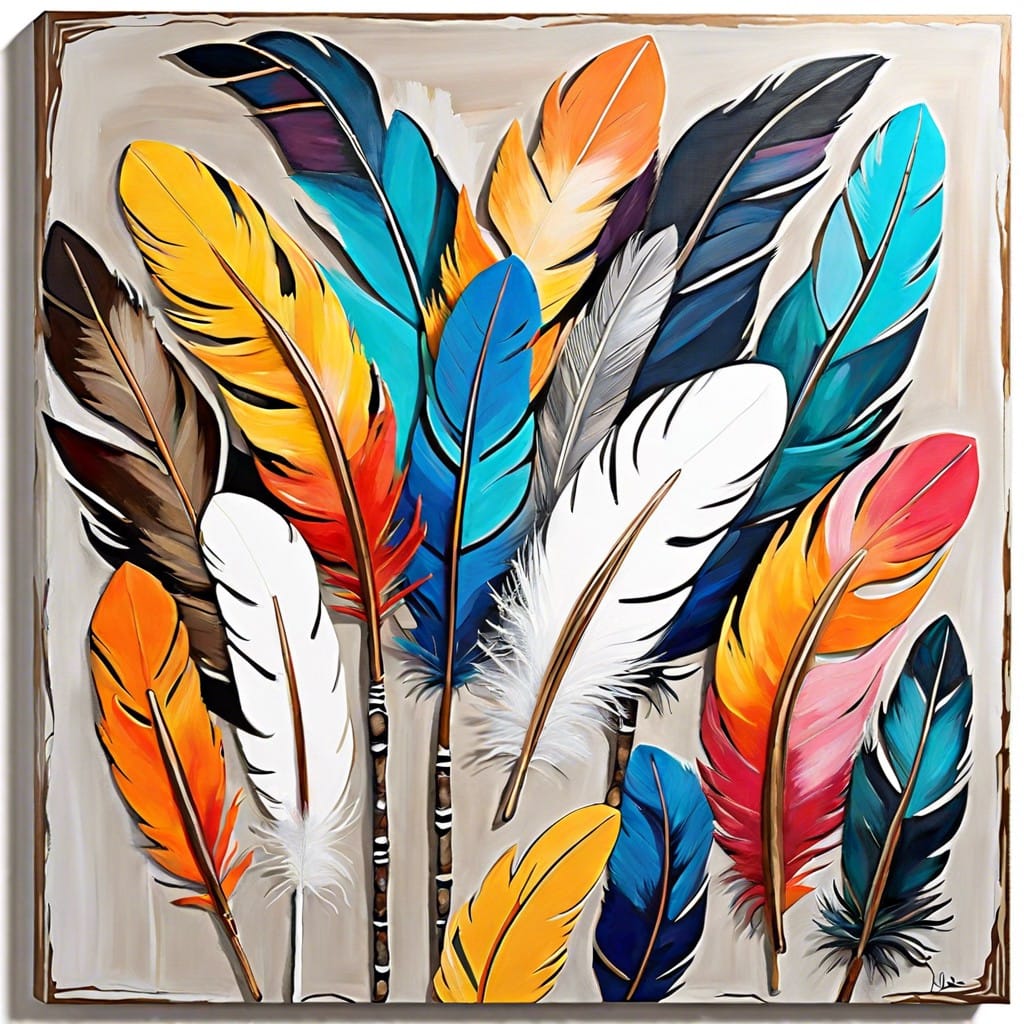 mixed media feather canvas art