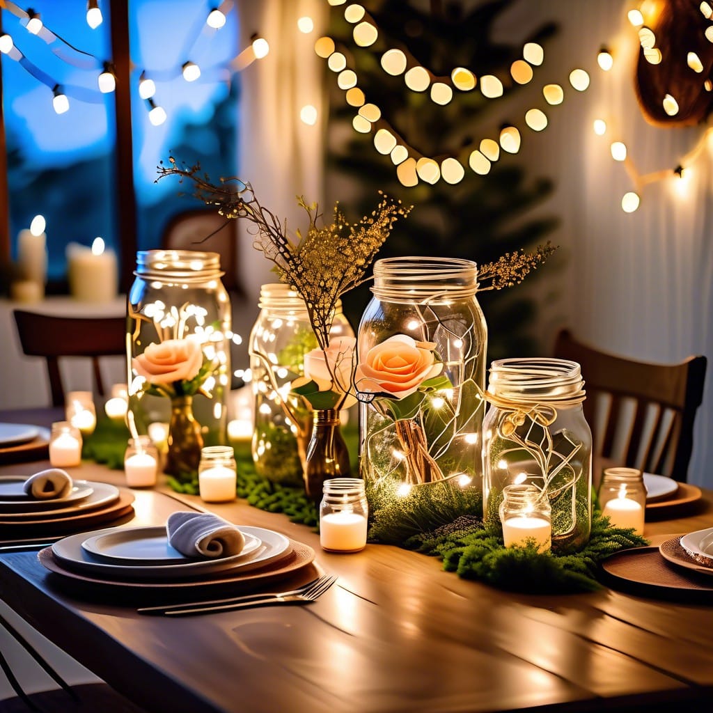 mason jars with fairy lights