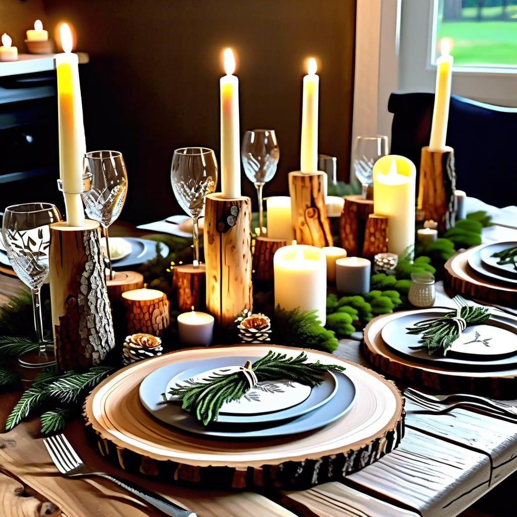 rustic wood slices with candles