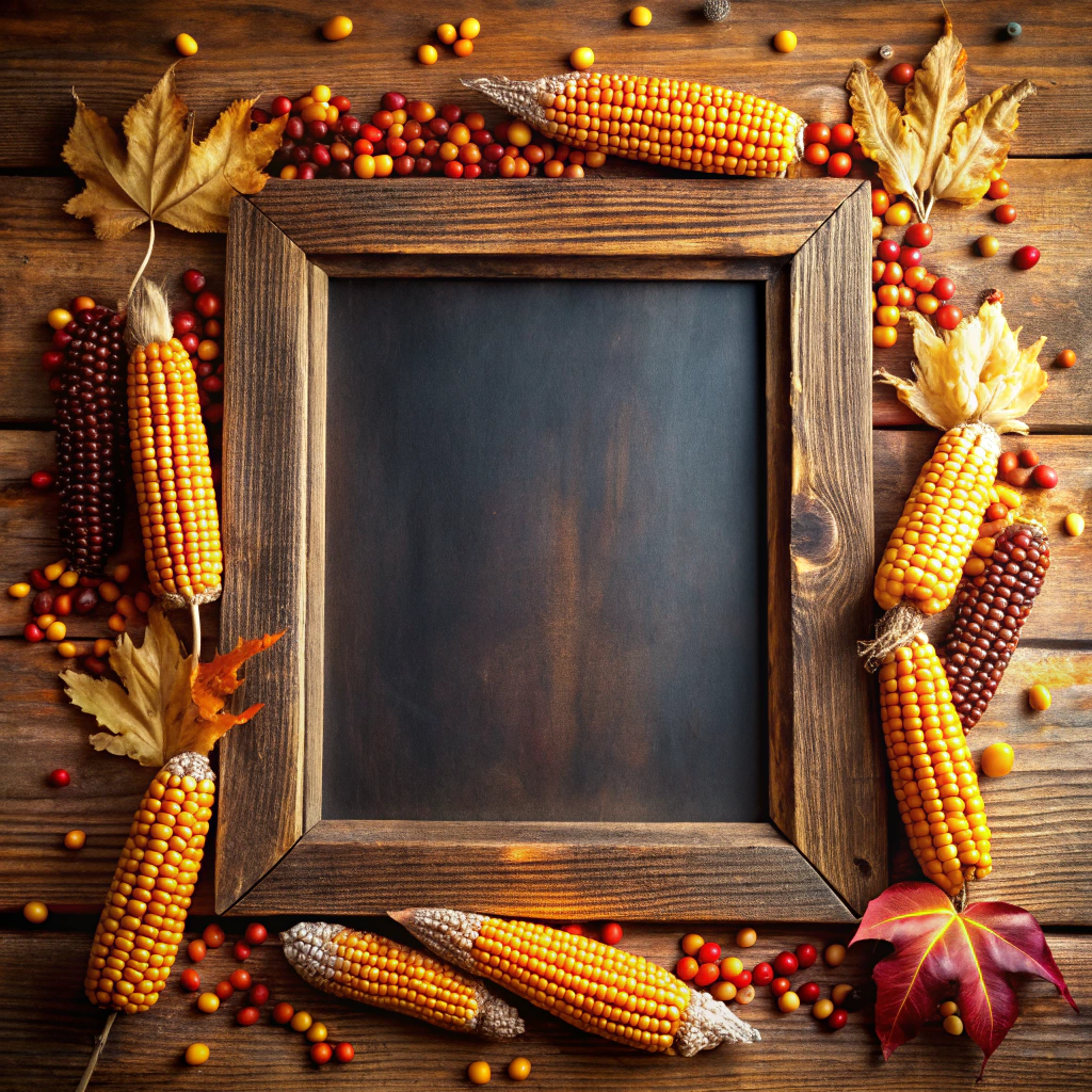 chalkboard accent with glued on corn kernels