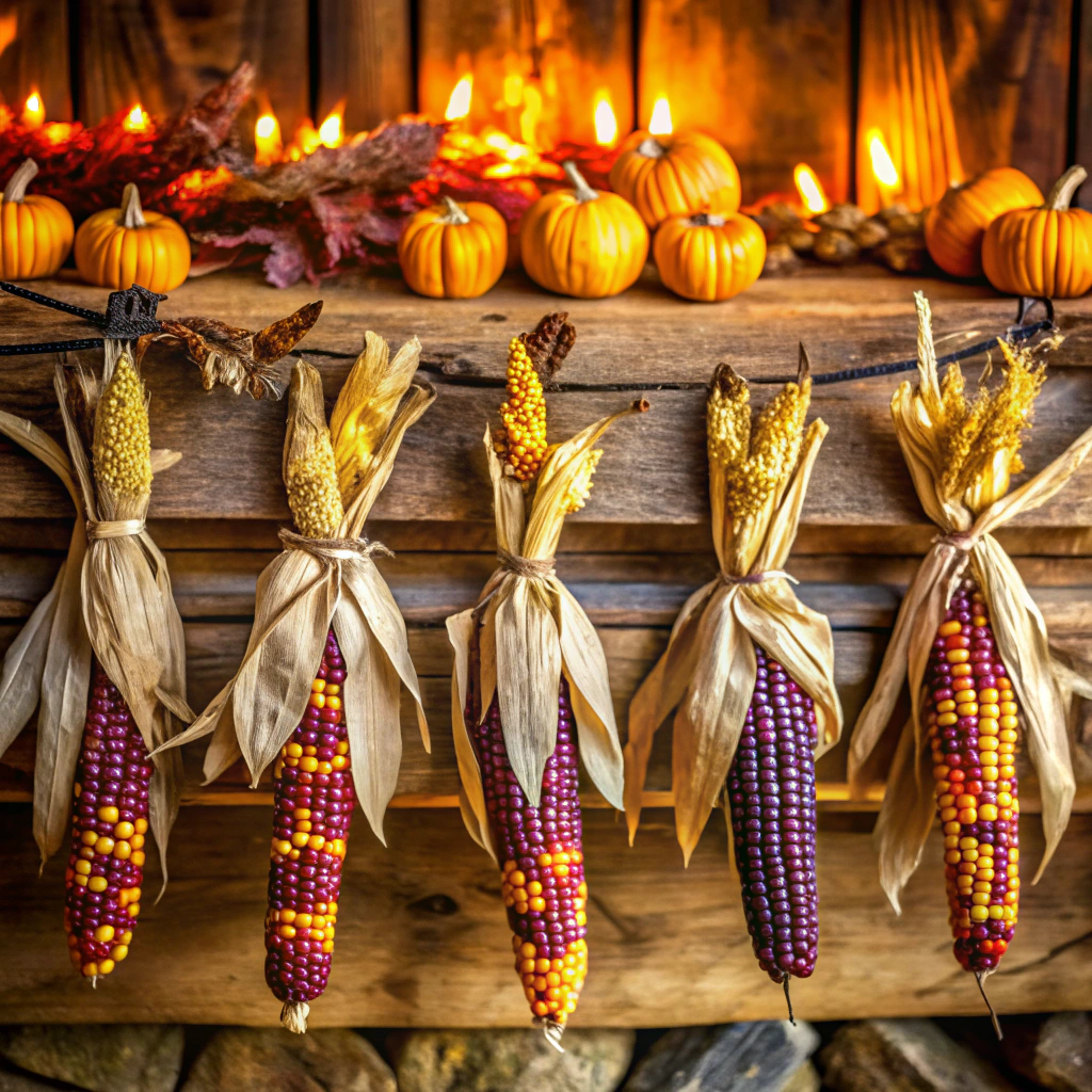 indian corn garland with twine and raffia