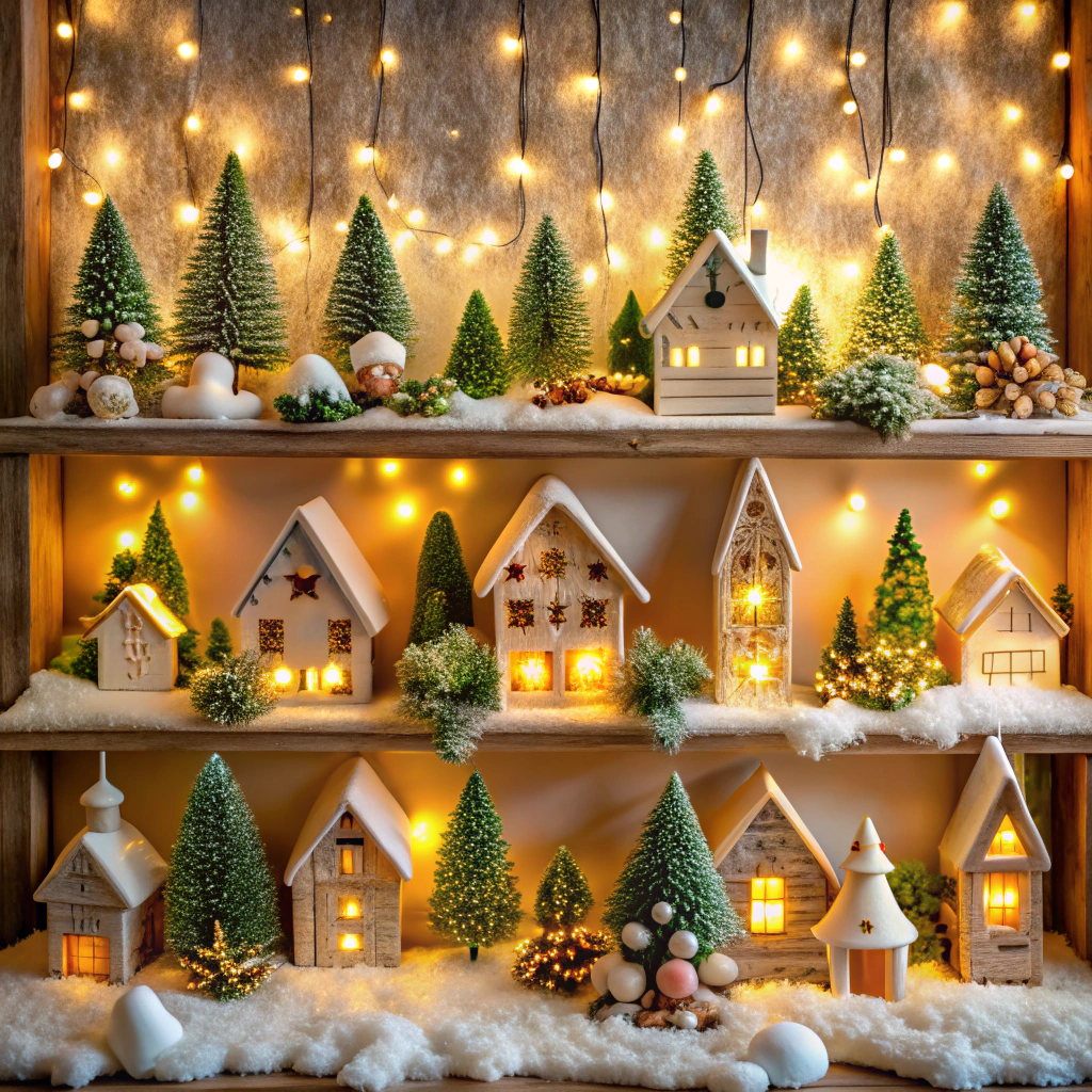 light up christmas village shelves