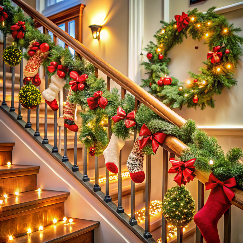 mittens and stockings stairway garland