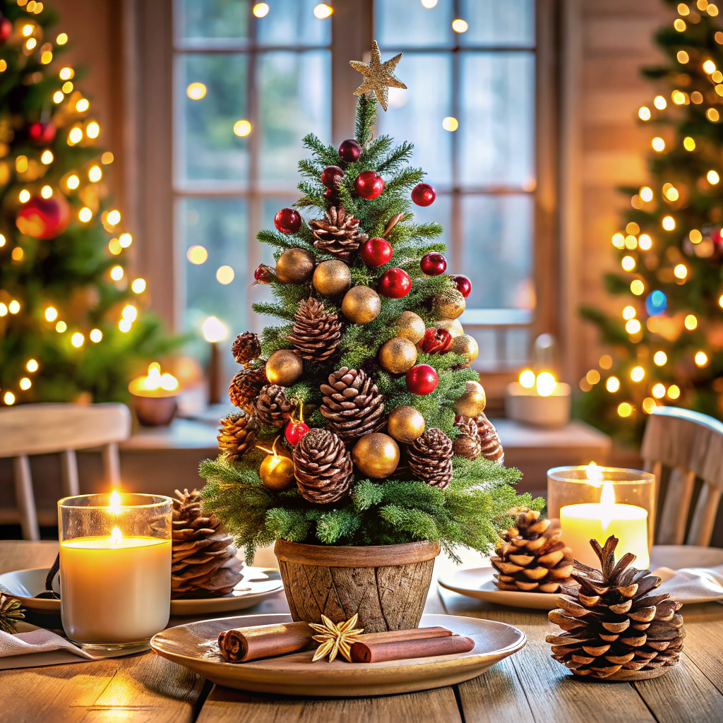 pinecone christmas tree table decor
