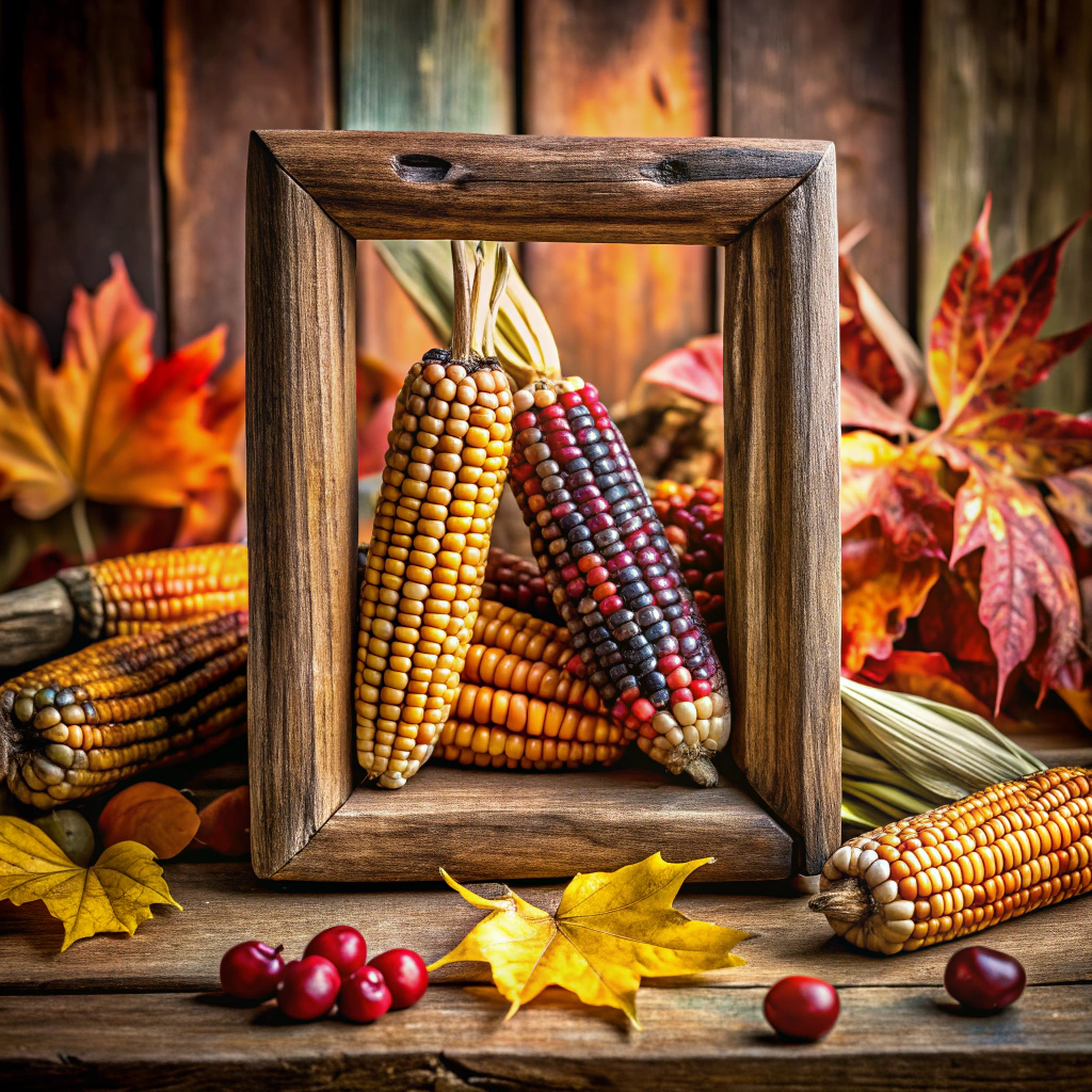 rustic frame with indian corn collage
