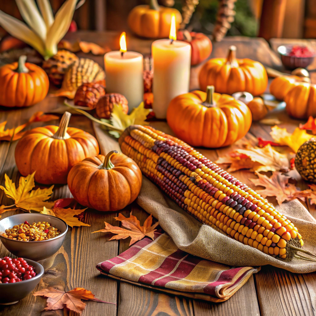 table runner accented with indian corn
