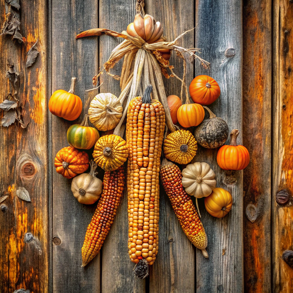 vertical door hangings with mixed dried gourds
