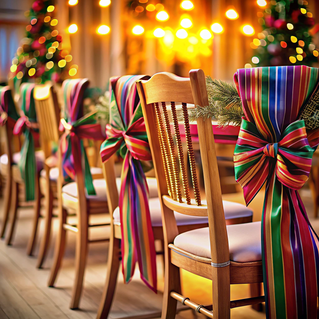 ribbon chair decorations tie ribbons in bows or spirals on the backs of chairs