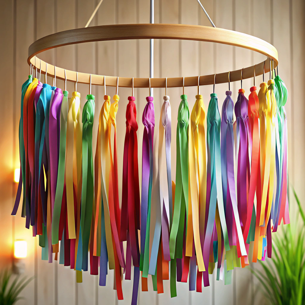 ribbon chandelier drape ribbons from a hoop to create a colorful hanging decoration