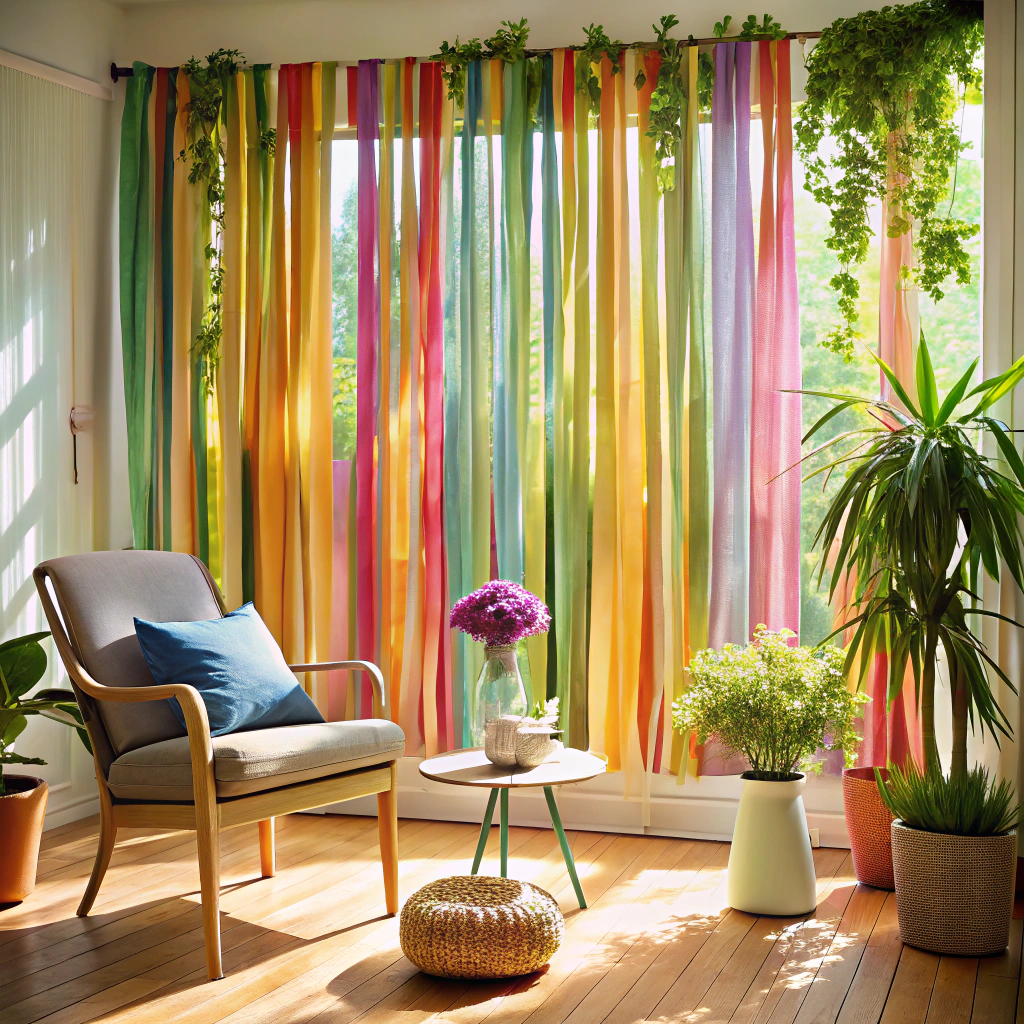 ribbon curtain hang long strips of ribbon from a rod to make a whimsical curtain