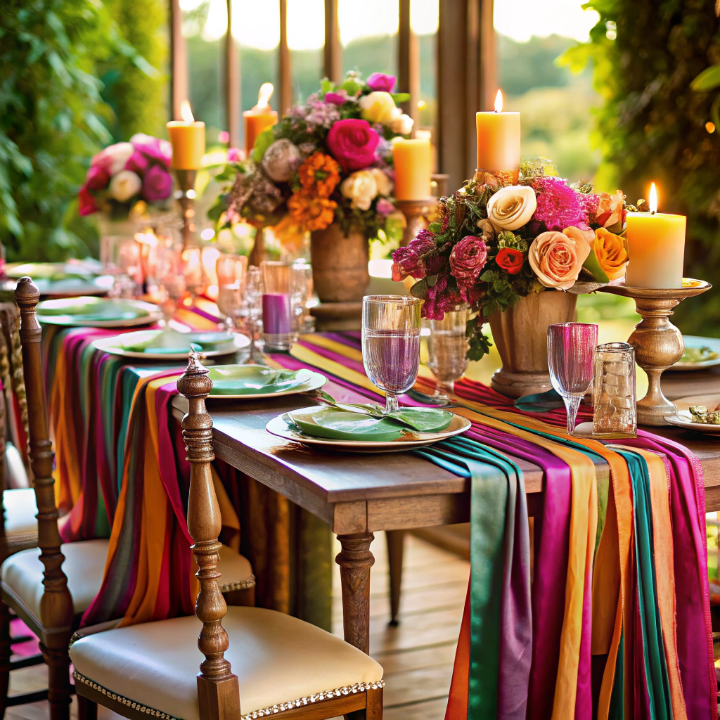 ribbon table runner layer ribbons across the table to form a colorful and unique runner