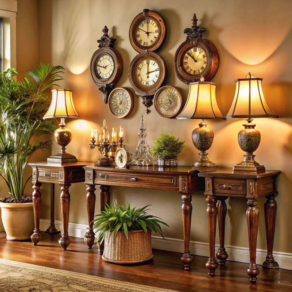 assorted antique clocks display