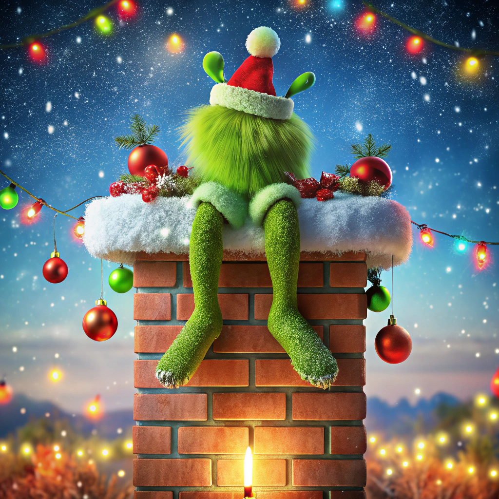 chimney with grinch stuck inside