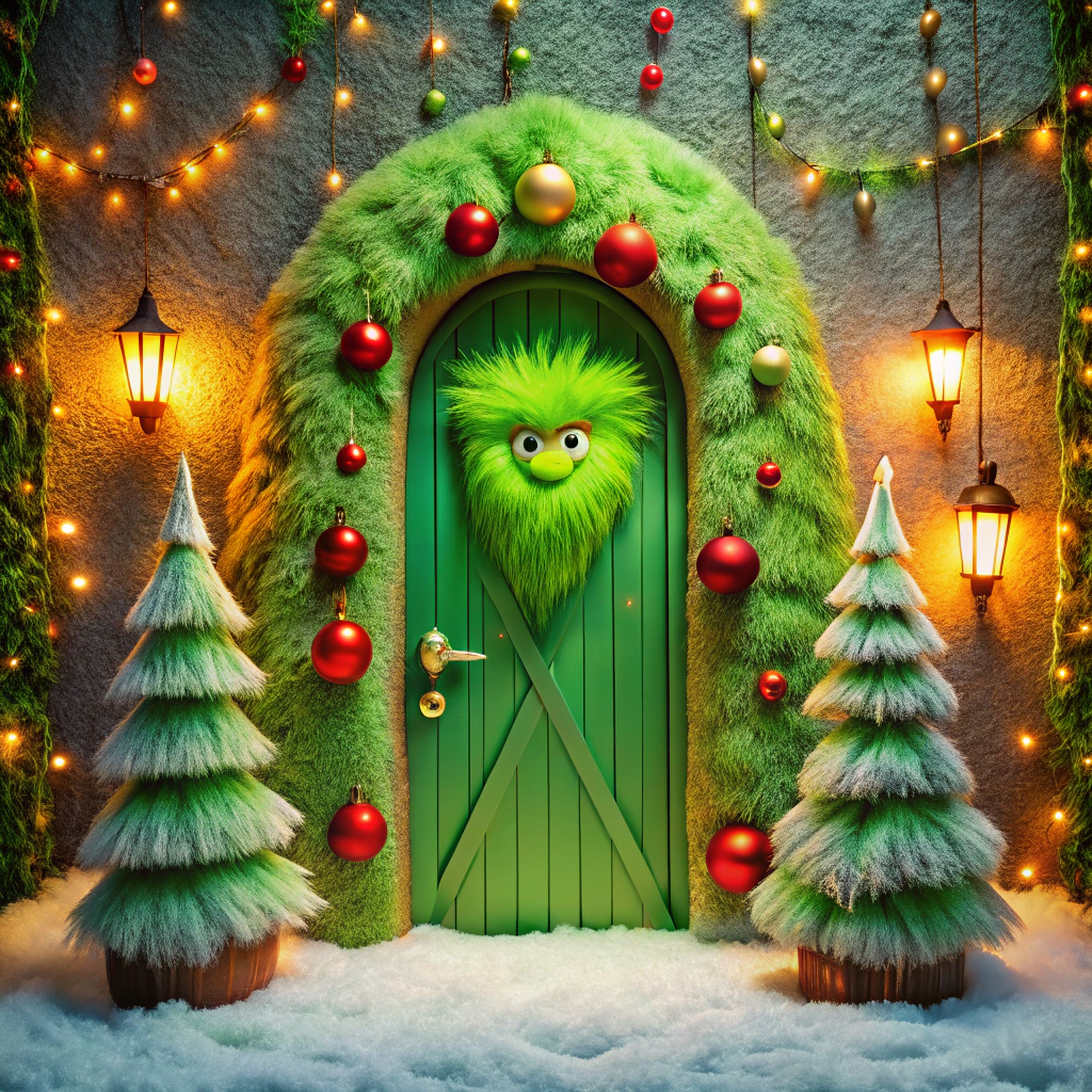 grinchs cave with christmas lights