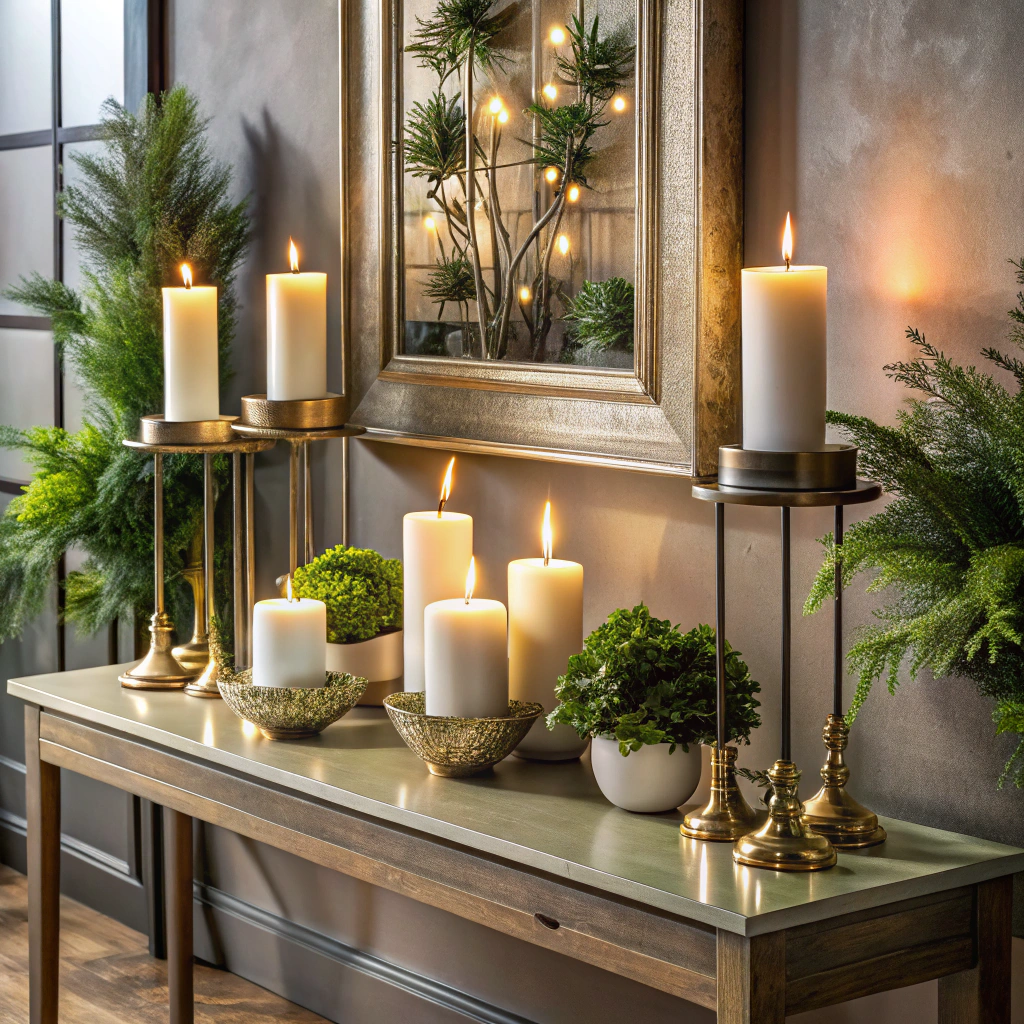 mixed metal candleholders with tapered candles