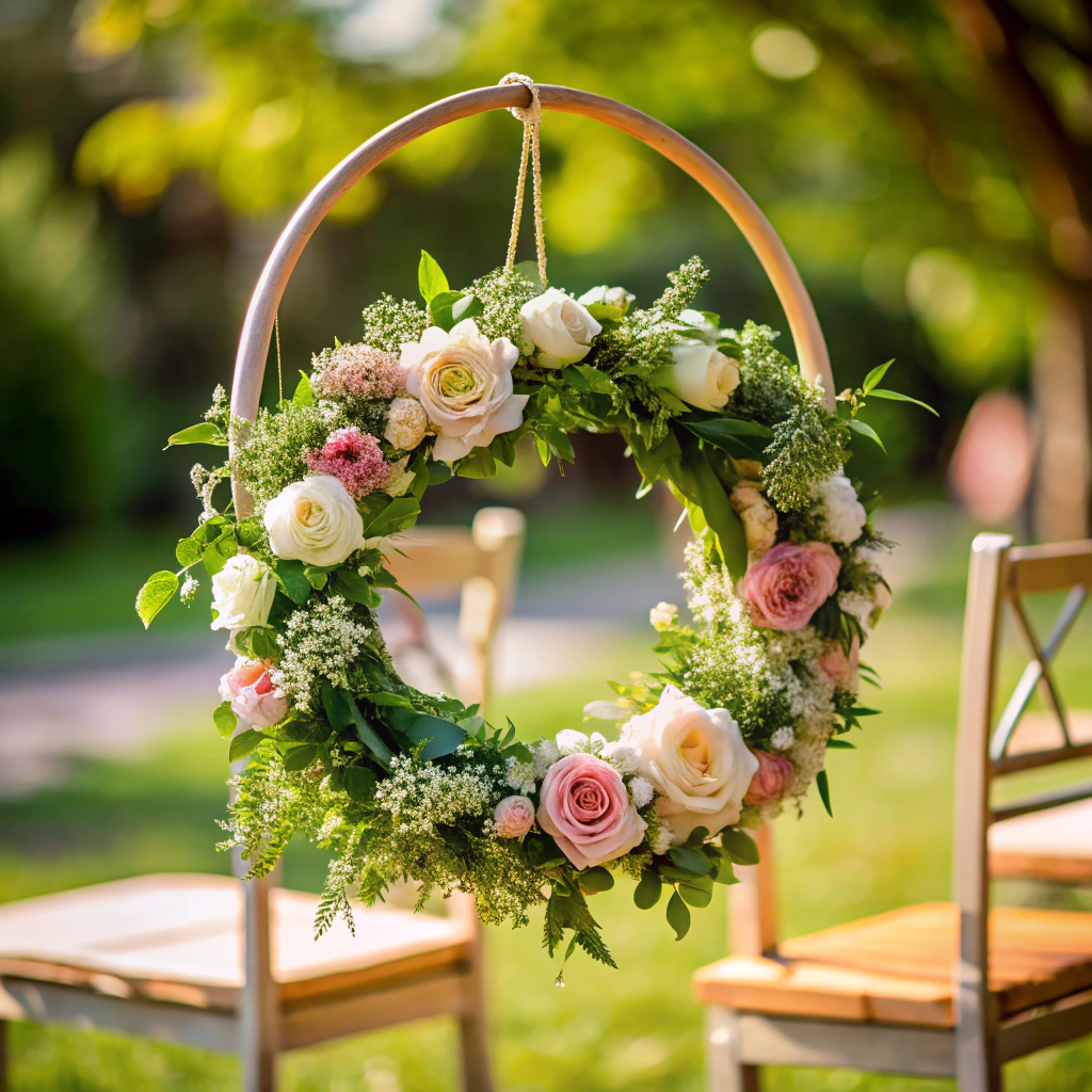 small hoop wreath with blooms