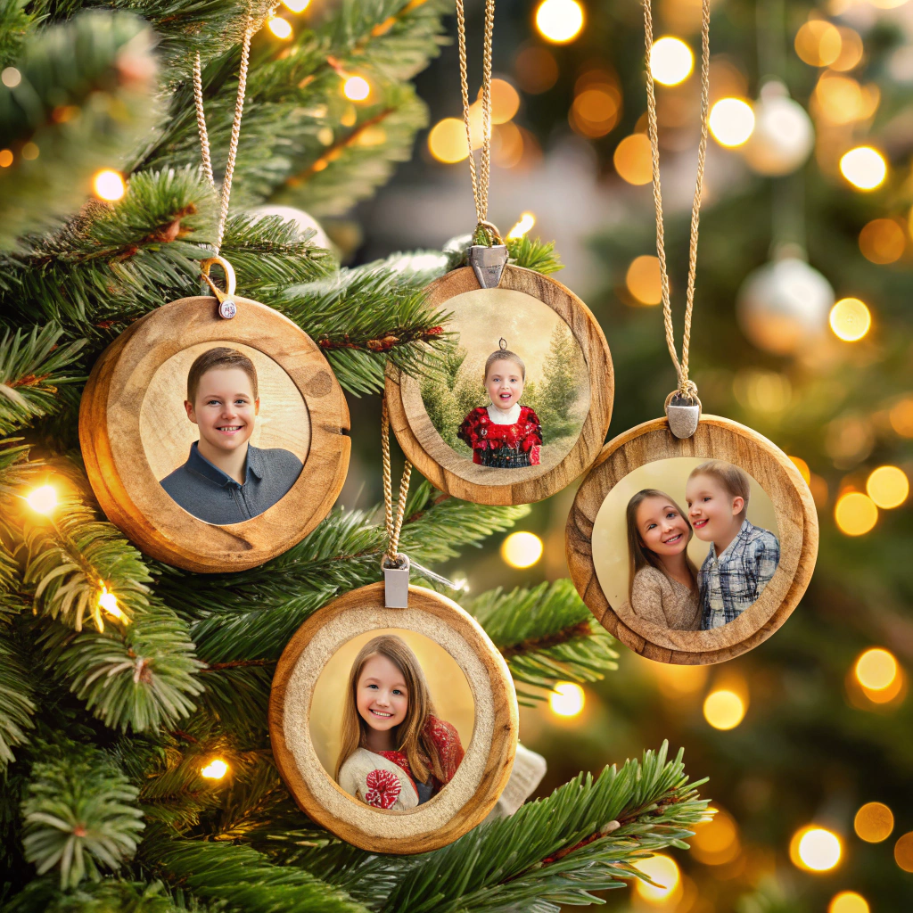 wood slice photo ornaments