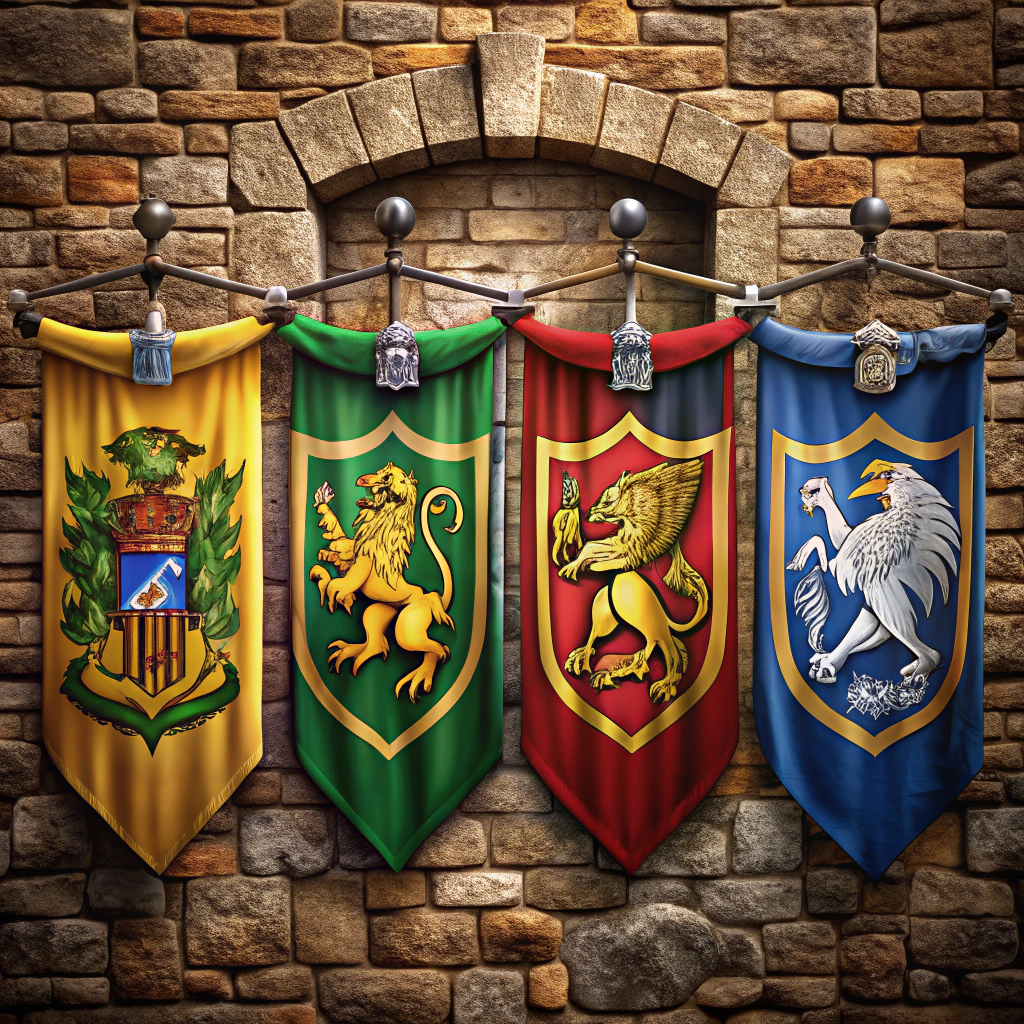 house crest banners for each hogwarts house