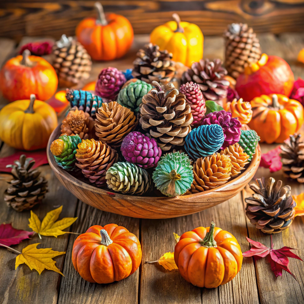 painted pinecones centerpiece