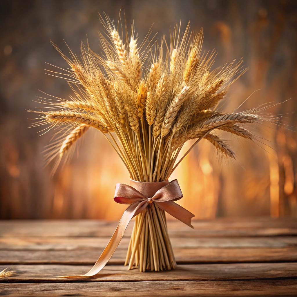 wheat stalk bundles tied with ribbon