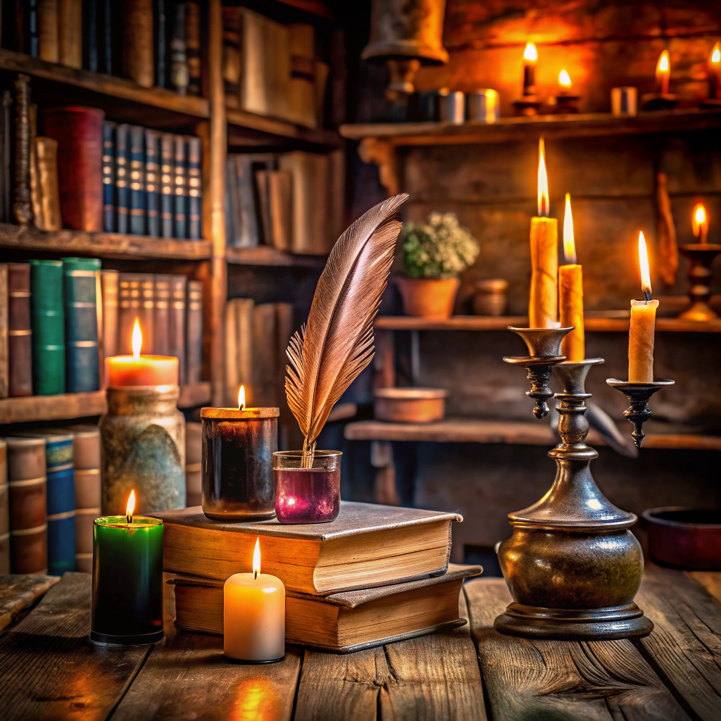 wizarding books stacked as table displays