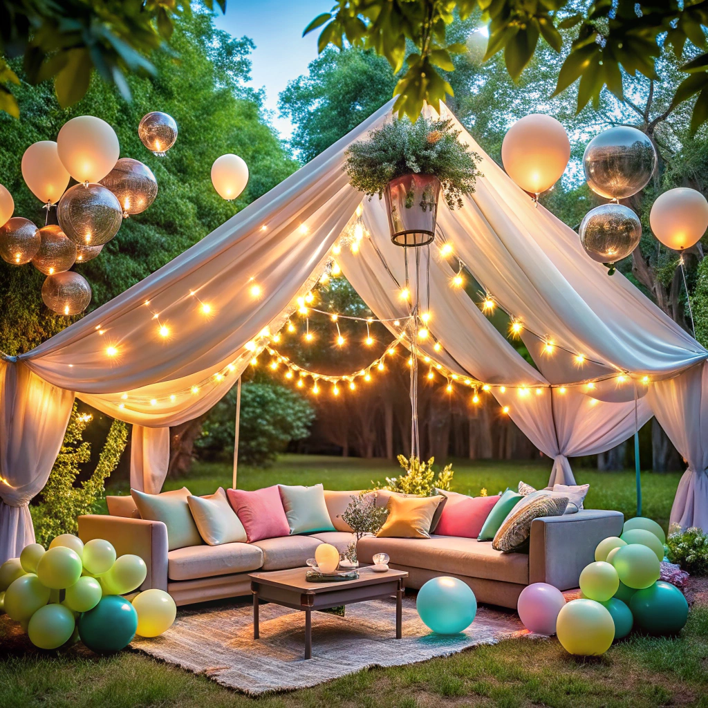 arrange floating balloons on the ceiling