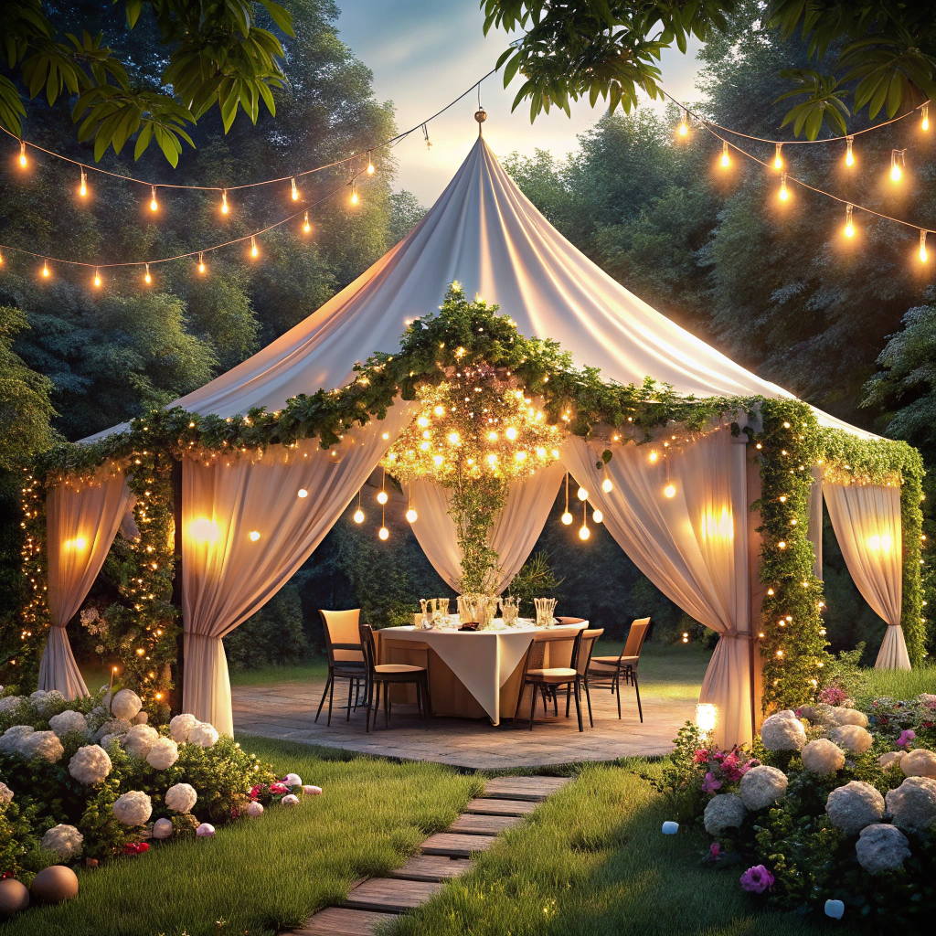 hang fairy lights around the tent poles